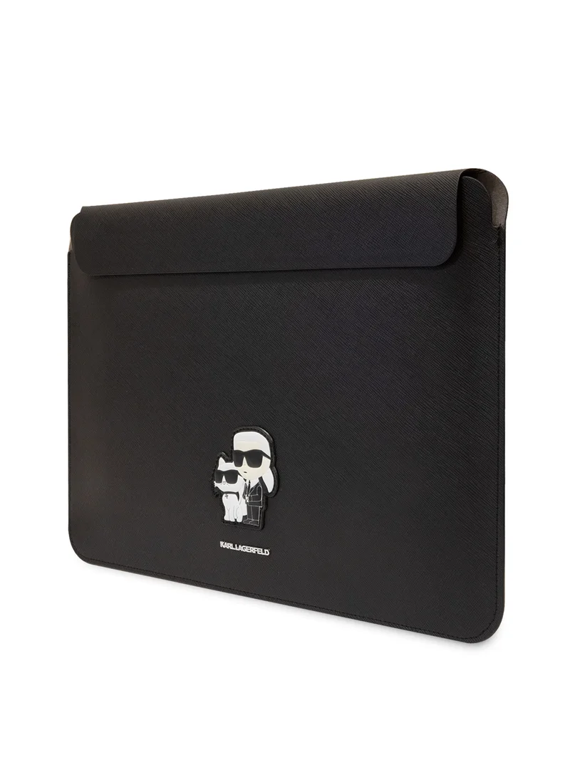 Karl Lagerfeld Saffiano Computer Sleeve with K&C NFT Logo / Fits Up to 14" Devices / High Quality Laptop Sleeve - Black