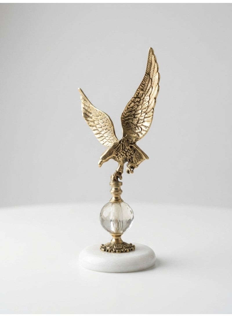 Arabian Golden Falcon Figurines, Solid Brass, with Crystal Ball and Marble Base, 29 cm, Luxury Home Decor - Image 2
