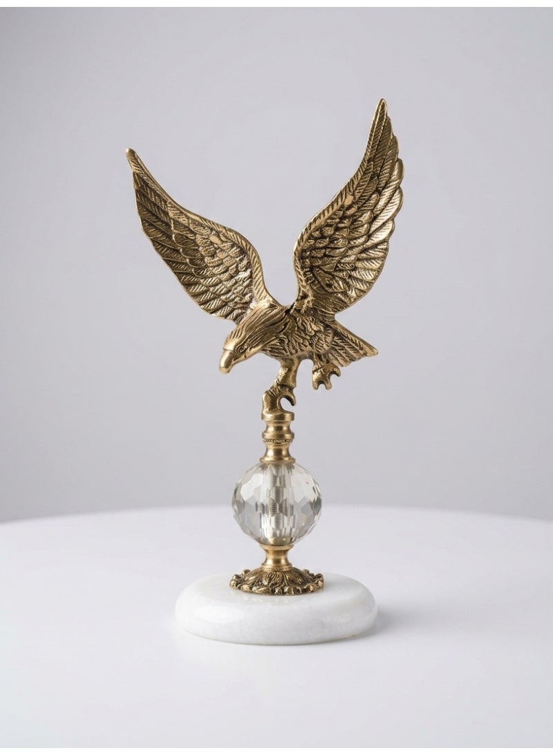 Arabian Golden Falcon Figurines, Solid Brass, with Crystal Ball and Marble Base, 29 cm, Luxury Home Decor - Image 5