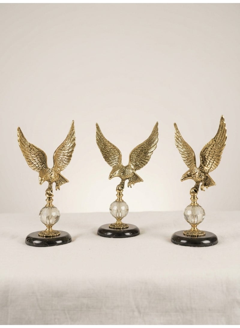 Arabian Golden Falcon Figurines, Solid Brass, with Crystal Ball and Marble Base, 29 cm, Luxury Home Decor - Image 1