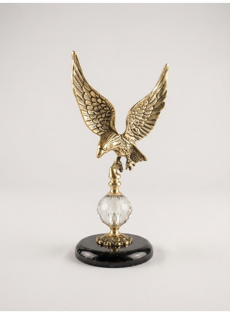 Arabian Golden Falcon Figurines, Solid Brass, with Crystal Ball and Marble Base, 29 cm, Luxury Home Decor - Image 4