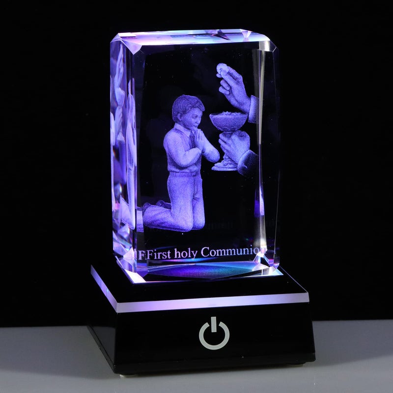 First Communion Gifts For Boys 3d Engraving Crystal Praying Boy John Figurine First Communion Veil Decoration Baptism Gifts For Boy Catholic
