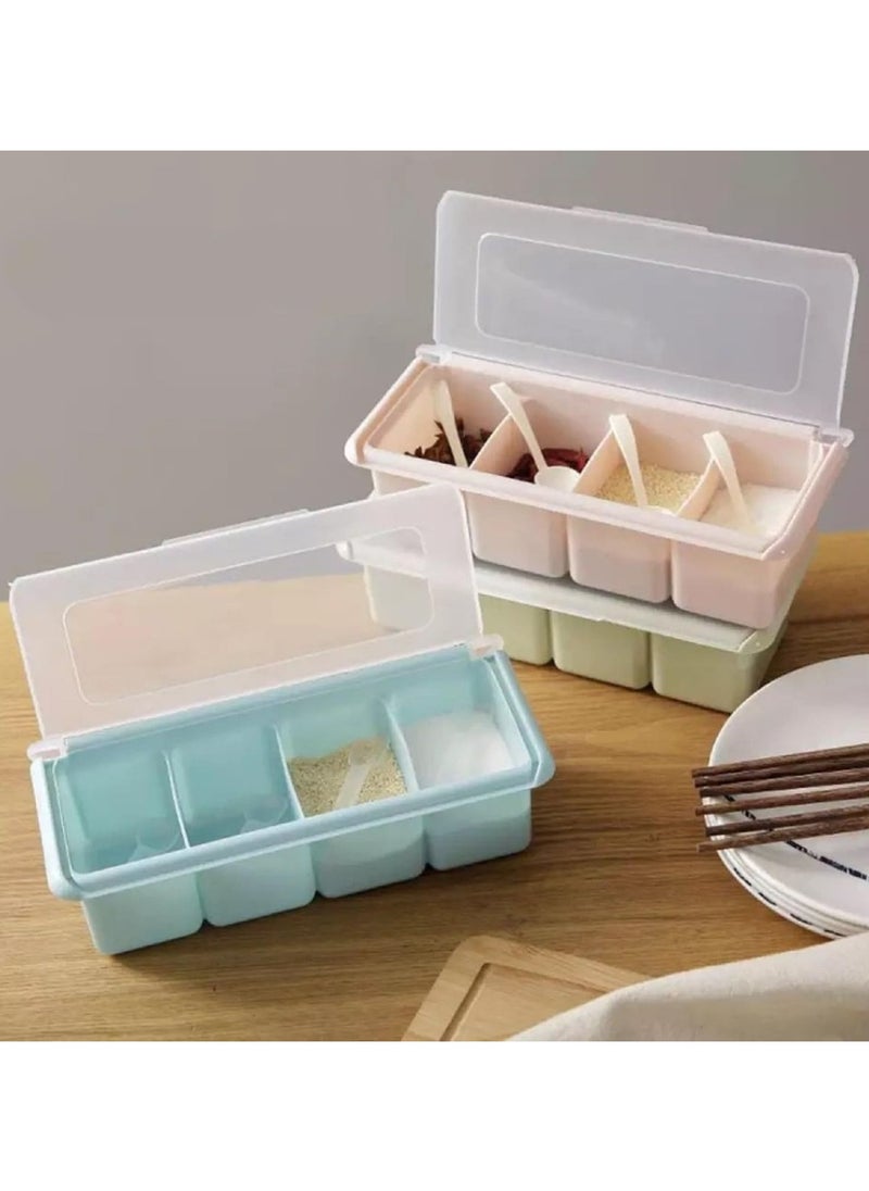 LIMITLESS 4 Grid Seasoning Box Spice Jar Multi Grid Seasoning Rack Container for Household Kitchen Jar Cruet Kitchen Salt Box for Spices Herbs, Assorted Color  - Image 5