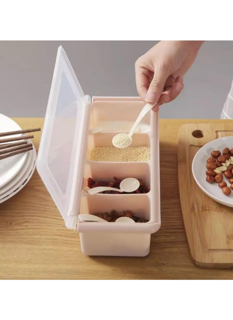 LIMITLESS 4 Grid Seasoning Box Spice Jar Multi Grid Seasoning Rack Container for Household Kitchen Jar Cruet Kitchen Salt Box for Spices Herbs, Assorted Color  - Image 3