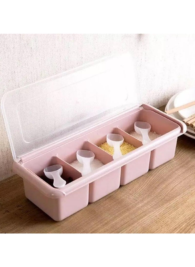 LIMITLESS 4 Grid Seasoning Box Spice Jar Multi Grid Seasoning Rack Container for Household Kitchen Jar Cruet Kitchen Salt Box for Spices Herbs, Assorted Color  - Image 2