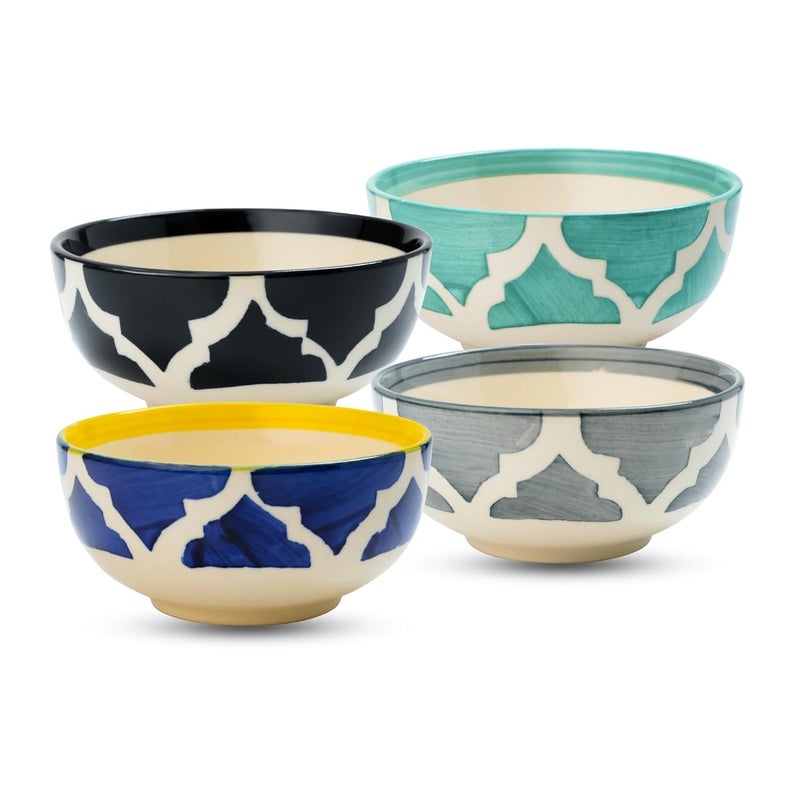 Sugalsu Soup Bowls Set of 4 4 Inch Cereal Bowls for Kitchen Ceramic Bowl Colorful Patterned Porcelain Bowls for Kitchen Decor and Housewarming Gift Dishwasher and Microwave SafeRandom - Image 1