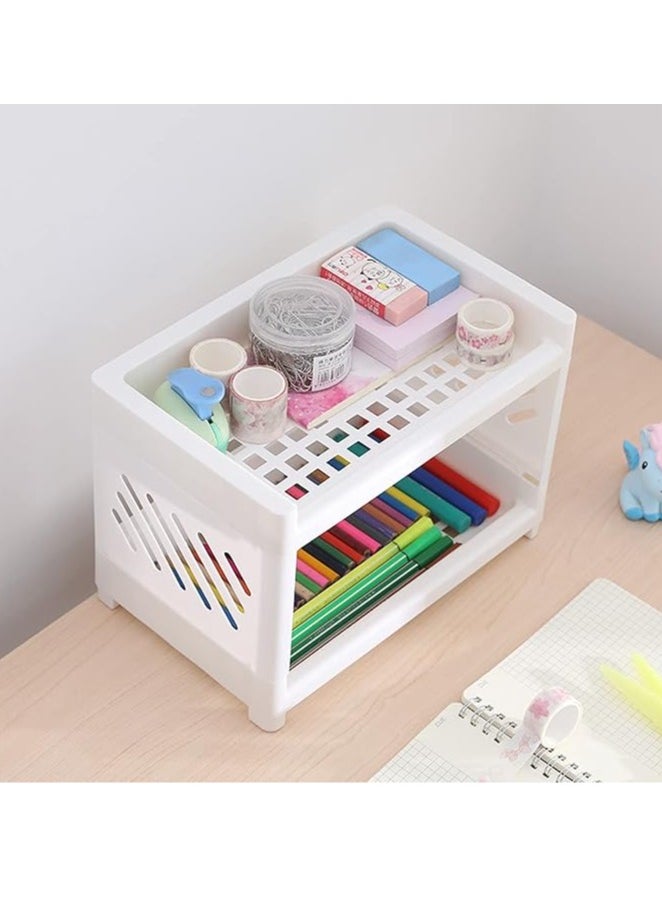Arabest Desk Storage Rack, Desk Organizer Shelf Top Shelf Stand Plastic Bathroom Countertop Organizer Corner Shelf Bedroom Storage Tray Storage Shelf Storage Box Toiletries  - Image 2