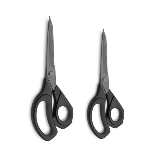 LIVINGO 2 Pack Sewing Fabric Scissors: Titanium Coated Forged Sharp Heavy Duty Shears All Purpose for Tailor Dressmaking Crafting Cutting Clothes Leather, 8.5" & 9.5", Black - Image 1