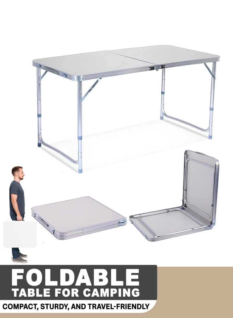 R.VIHAN Rectangle 120cm Centre Folding Camping Table with Adjustable Height Lightweight Foldable Aluminium Portable Trestle Indoor Outdoor Picnic Barbecue Party Kitchen Home Dining Camping Garden BBQ Tables - Image 1
