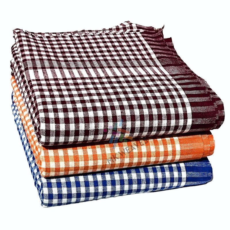 Mk weaves Mk weaves Cotton Bath Towels 249 GSM Set of 3 30X60 Inches Orange Brown Blue 