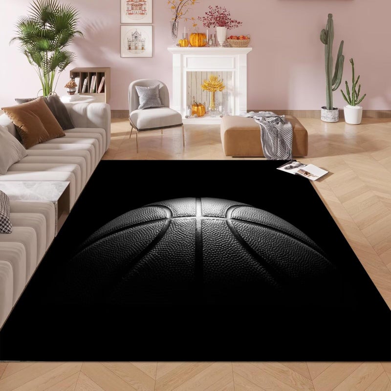 kxry 6 * 9 Feet Black Basketball Soft Area Rugs for Kids Girls Boys Basketball Sports Floor Carpet for Living Room Bedroom Dorms Nursery Rooms Home Decor Aesthetic - Image 1