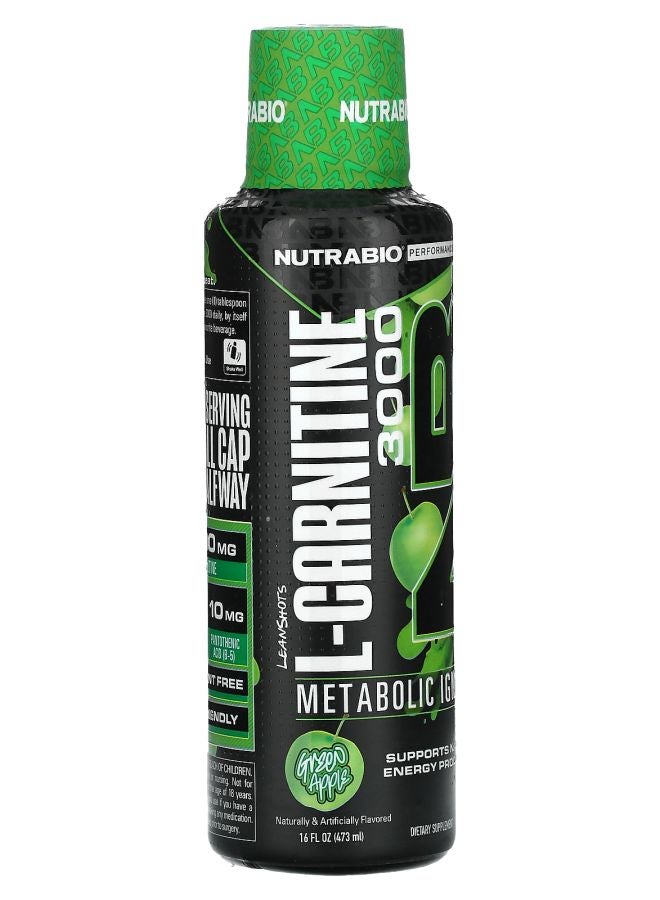 NutraBio LeanShots L-Carnitine 3000 Green Apple 16 fl oz (473 ml) - Image 2