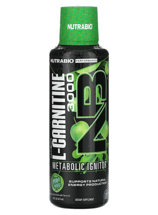 NutraBio LeanShots L-Carnitine 3000 Green Apple 16 fl oz (473 ml) - Image 1