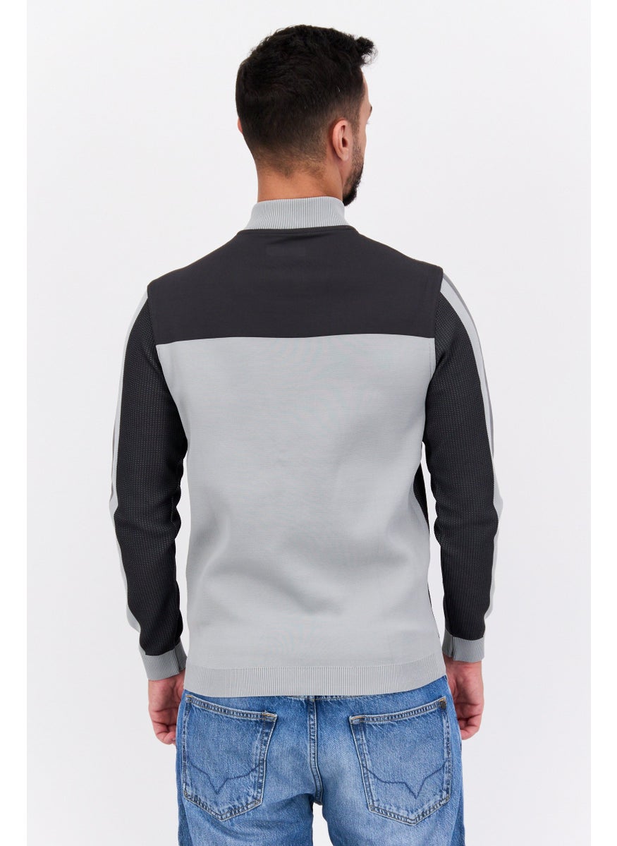Free Soul Men High Neck Brand Logo Long Sleeves Sweatshirt, Grey  - Image 3