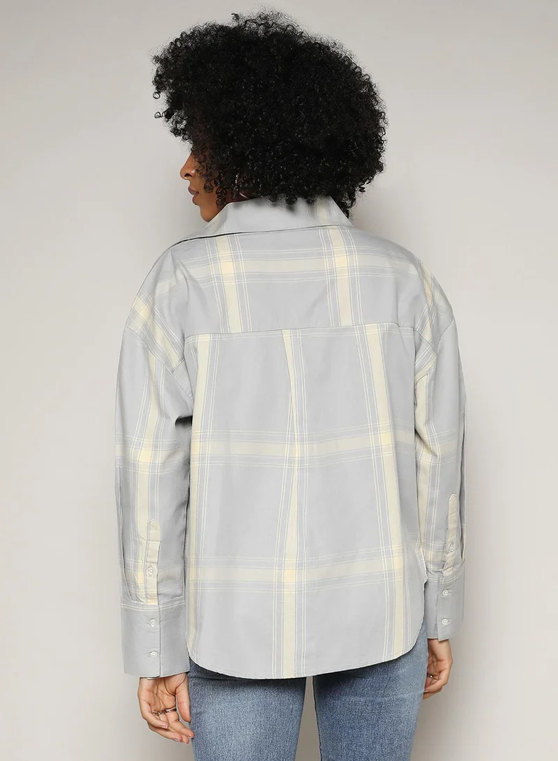 PINACOLADA Women's Sage Green Maxi Graph Check Boxy Shirt