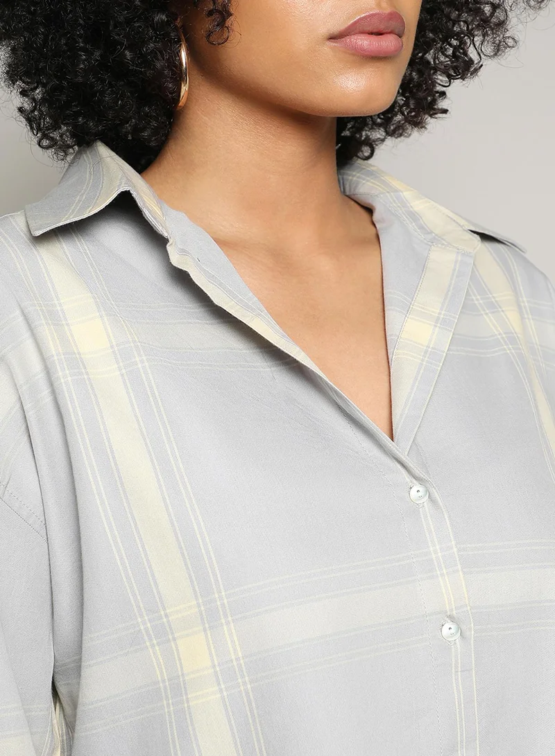 PINACOLADA Women's Sage Green Maxi Graph Check Boxy Shirt