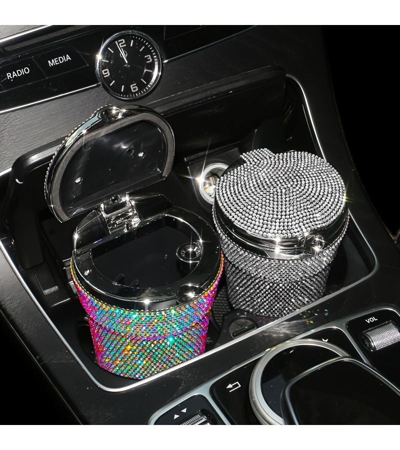 Luxury Diamond Windproof Car Ashtray Portable With Fantasy Purple Lid - Image 5