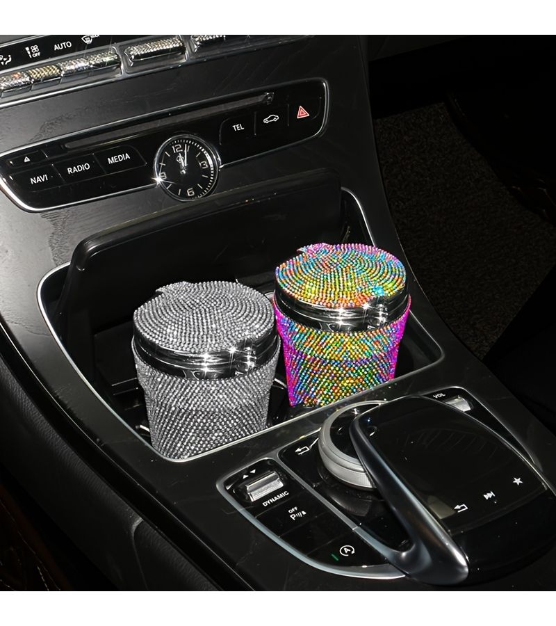 Luxury Diamond Windproof Car Ashtray Portable With Fantasy Purple Lid - Image 2