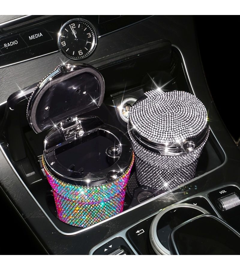 Luxury Diamond Windproof Car Ashtray Portable With Fantasy Purple Lid - Image 1