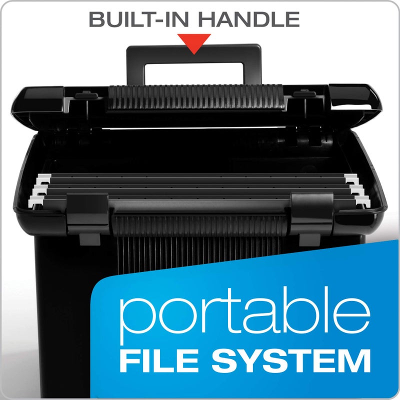 Pendaflex Portable File Box with File Rails, Simple Document Storage, File Bin for Home and Office, Hinged Lid with Double Latch Closure, Black, 3 Black Letter Size Hanging Folders Included (41742AMZ) - Image 2