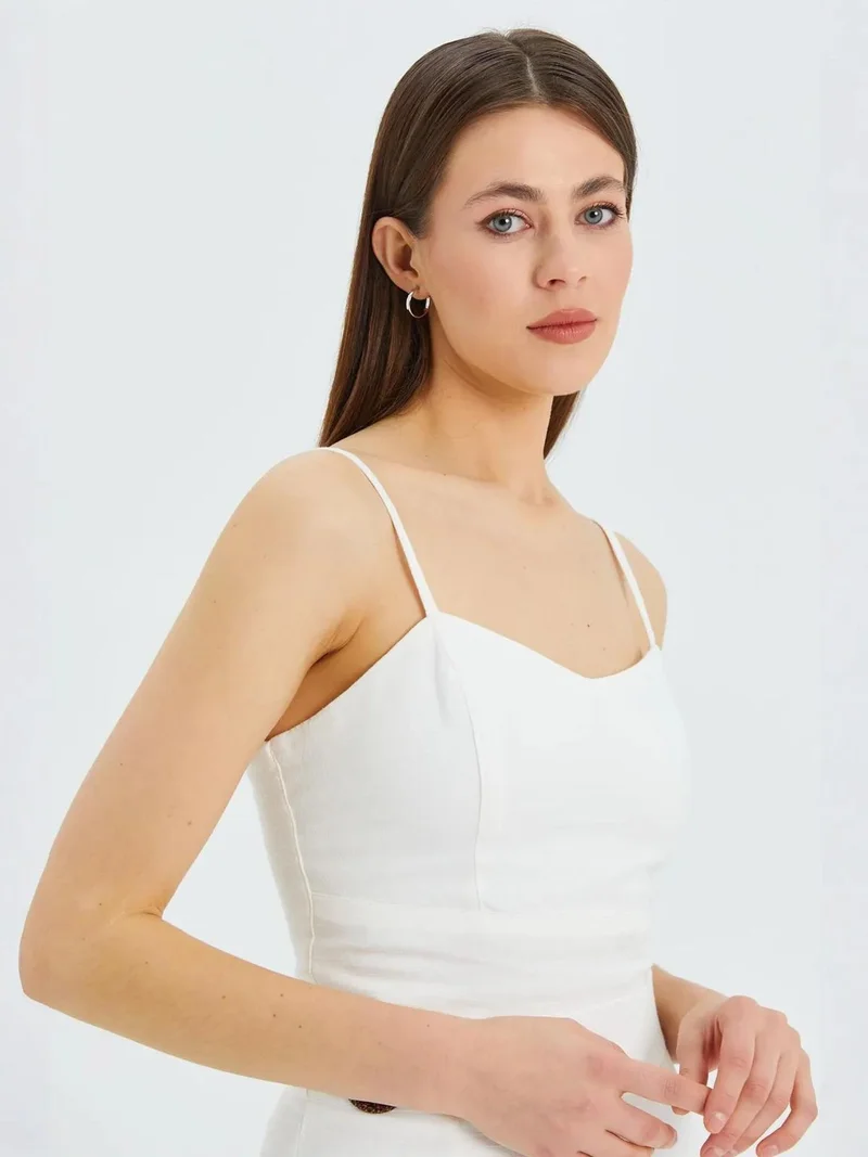 Mixray Ivory Natural Sweetheart Neckline Strappy Crop Cami Top for Women | Best Price UAE