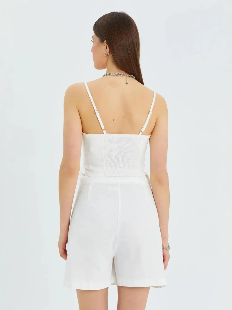Mixray Ivory Natural Sweetheart Neckline Strappy Crop Cami Top for Women | Best Price UAE