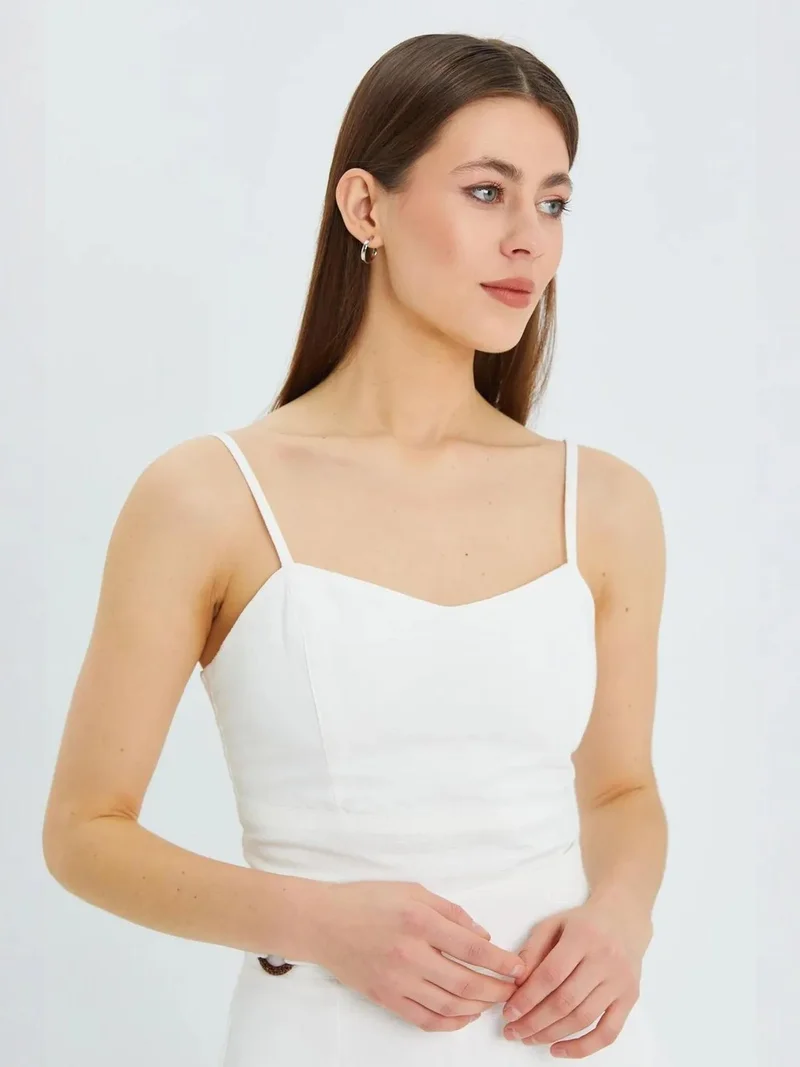 Mixray Ivory Natural Sweetheart Neckline Strappy Crop Cami Top for Women | Best Price UAE
