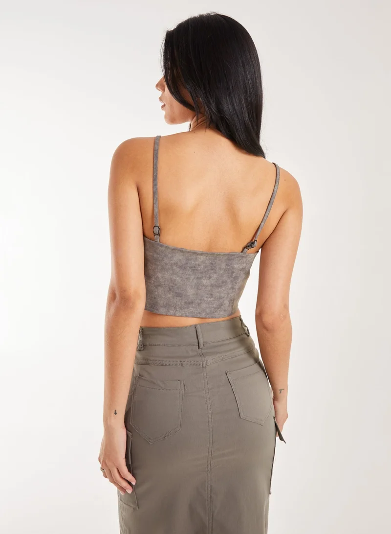 بينك فانيلا Stone Washed Stretch Crop Top