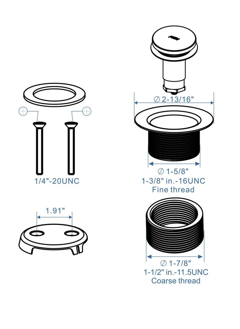 Generic - Black Bathtub Drain Tip Toe Two Hole, Tip Toe Bathtub Drain Conversion Kit Assembly, with 2 Hole Overflow Faceplate and Universal Fine and Coarse Thread, Matte Black - Image 1