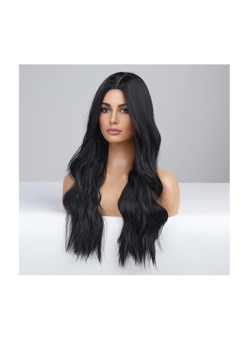 Long Blonde Wigs for Women,Synthetic Wavy Hair Wig with Dark Roots Part Costume for White Women