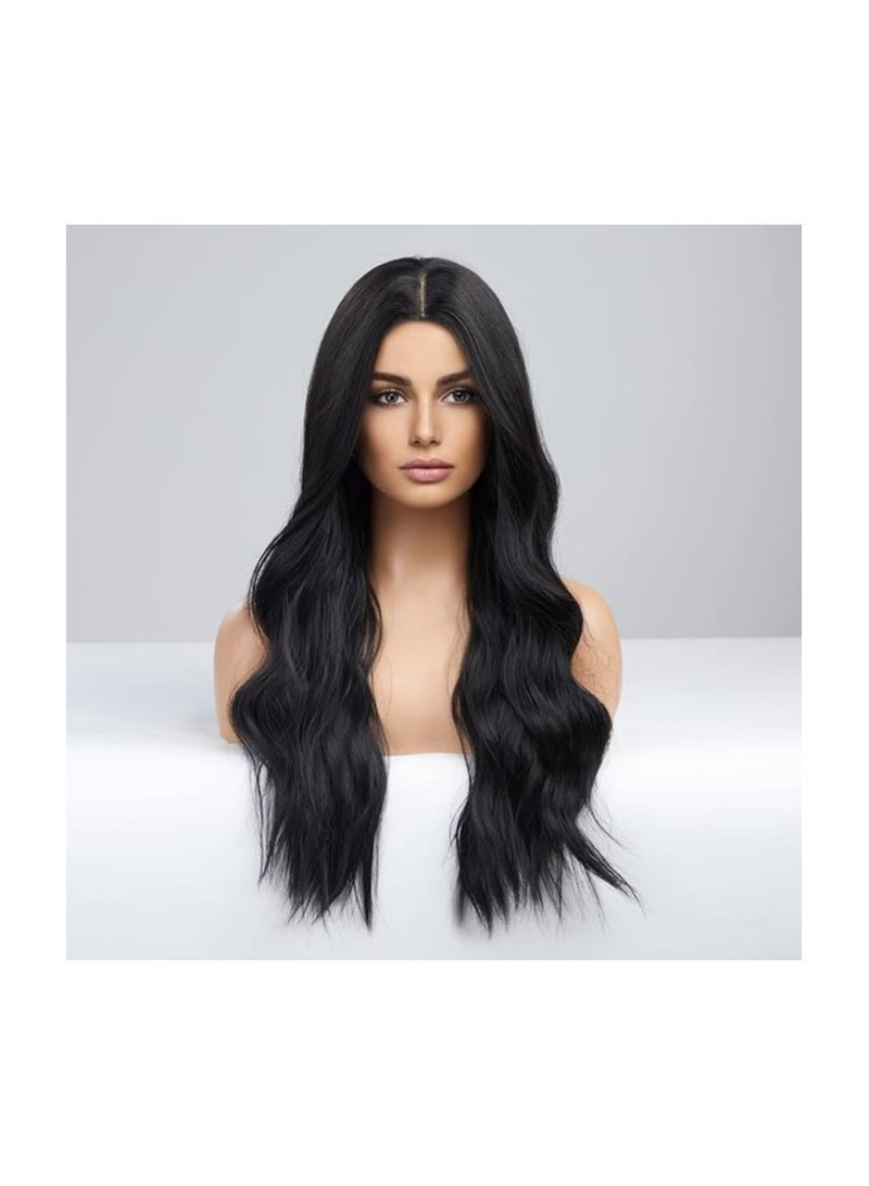 Long Blonde Wigs for Women,Synthetic Wavy Hair Wig with Dark Roots Part Costume for White Women