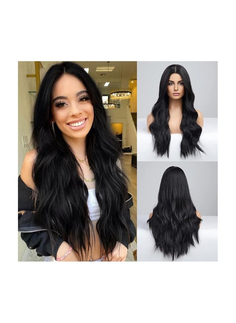 Long Blonde Wigs for Women,Synthetic Wavy Hair Wig with Dark Roots Part Costume for White Women