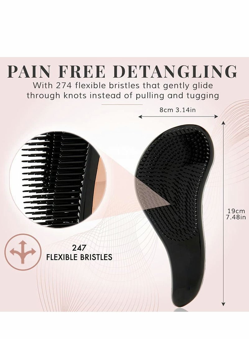 Excefore فرشاة فك التشابك، مجموعة فرشاة تدليك مضادة للعقد، فرشاة فرد شعر خالية من الألم للشعر المجعد، السميك، الطبيعي، المستقيم، الناعم، الرطب أو الجاف للنساء والأطفال والأطفال الصغار (ذهبي وردي) - Image 5