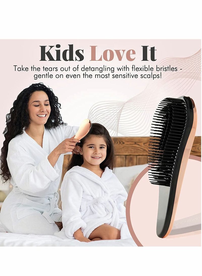 Excefore فرشاة فك التشابك، مجموعة فرشاة تدليك مضادة للعقد، فرشاة فرد شعر خالية من الألم للشعر المجعد، السميك، الطبيعي، المستقيم، الناعم، الرطب أو الجاف للنساء والأطفال والأطفال الصغار (ذهبي وردي) - Image 4