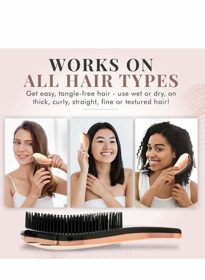 Excefore فرشاة فك التشابك، مجموعة فرشاة تدليك مضادة للعقد، فرشاة فرد شعر خالية من الألم للشعر المجعد، السميك، الطبيعي، المستقيم، الناعم، الرطب أو الجاف للنساء والأطفال والأطفال الصغار (ذهبي وردي) - Image 3