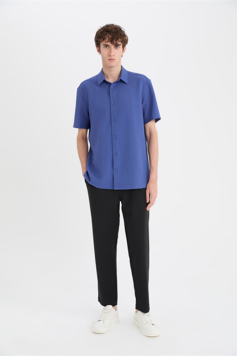 DeFacto Purple Man Regular Fit Polo Collar Crinkle Short Sleeve Shirt Casual - Image 2