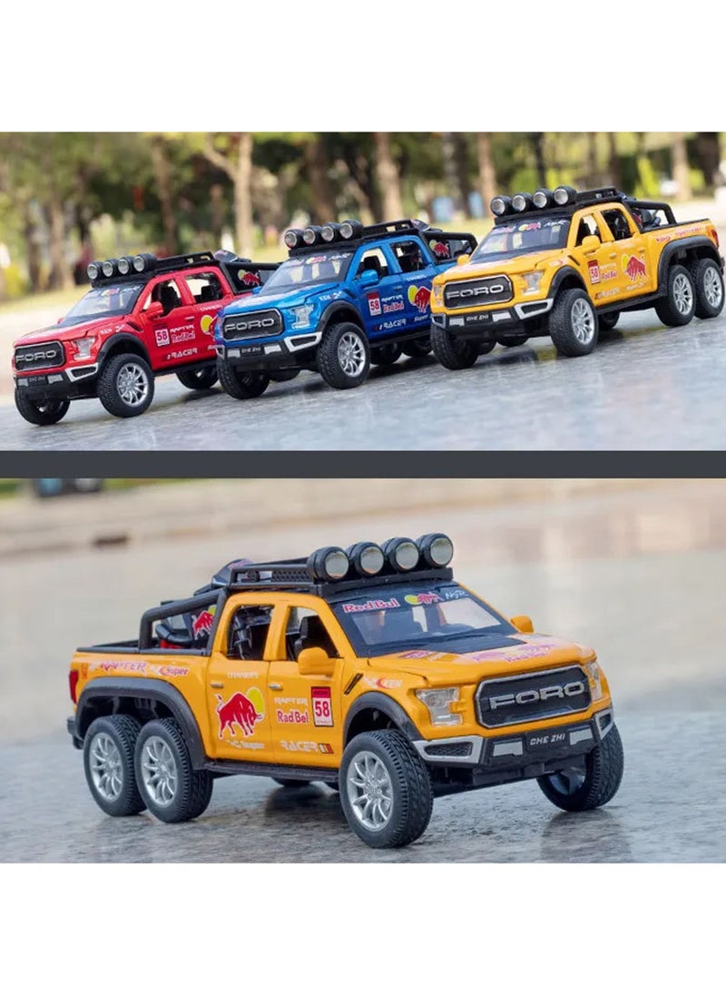 1:28 Scale Die-Cast Metal Toy Car Ford F150 with Sound and Light, Pickup Truck and Trailer Cars Toy Cars with Sports Bike for 3+ Year Old Boys, Yellow  - Image 2