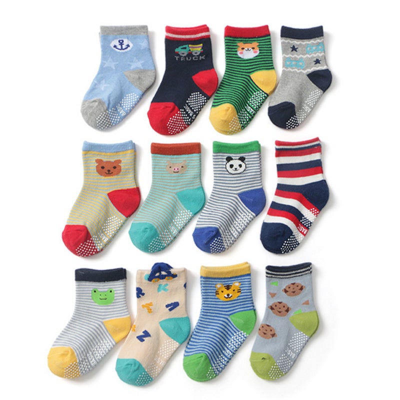 2021 New Children's Non-slip Floor Socks Solid Color Dot Cotton Socks Children's Socks Wholesale 12 Pairs KB108 multi-color 12-pair combination L code(14-16cm) is recommended for 3-5 - Image 1