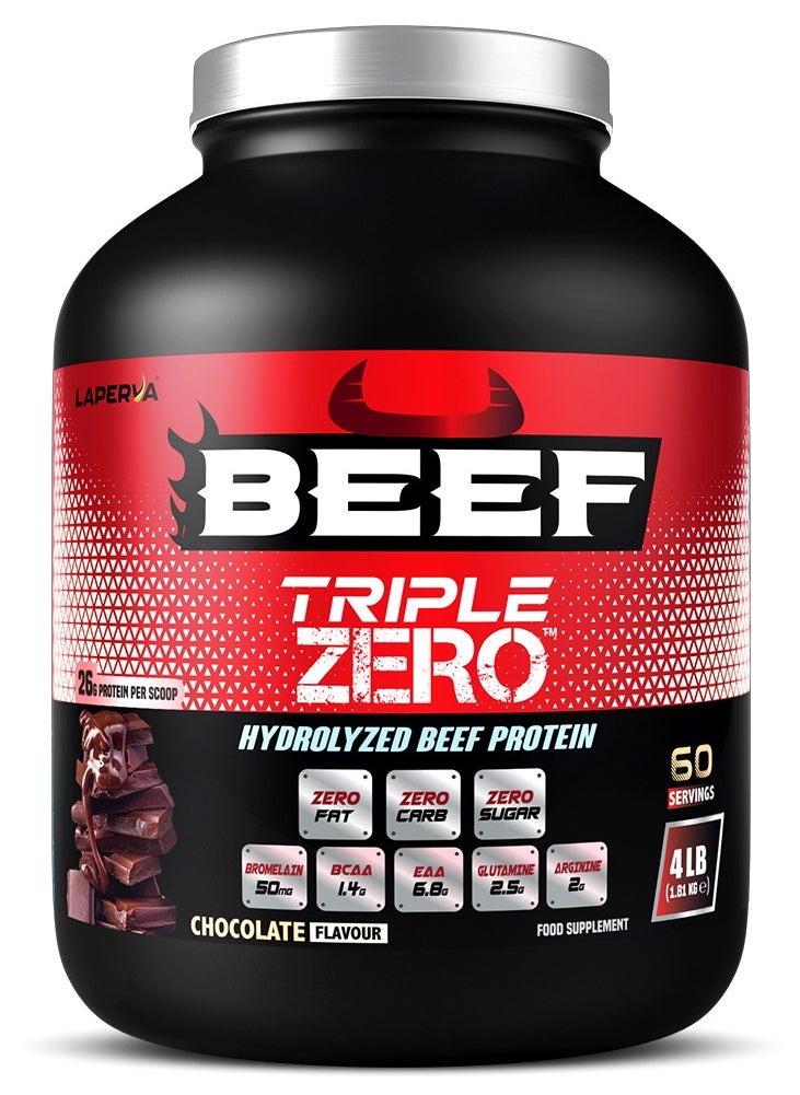 Laperva - Beef Triple Zero Hydrolyzed Protein Powder ZERO CARB, SUGAR & FAT - 86% Protein - With BCAA & Glutamine Chocolate  Flavour 4 lb - Image 1