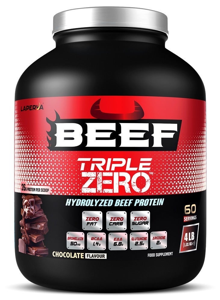 Laperva Beef Triple Zero Hydrolyzed Beef Protein Powder Chocolate Flavor 4 LB 100% Hydrolyzed Animal Protein 27 g Protein Per Serving 7.3 g EAAs 1.5 g BCAAs 2.7 g Glutamine Halal Sugar Free Fat Free Low Carb Lactose Free - Image 1