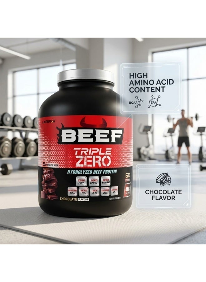 Laperva Beef Triple Zero Hydrolyzed Beef Protein Powder Chocolate Flavor 4 LB 100% Hydrolyzed Animal Protein 27 g Protein Per Serving 7.3 g EAAs 1.5 g BCAAs 2.7 g Glutamine Halal Sugar Free Fat Free Low Carb Lactose Free - Image 5