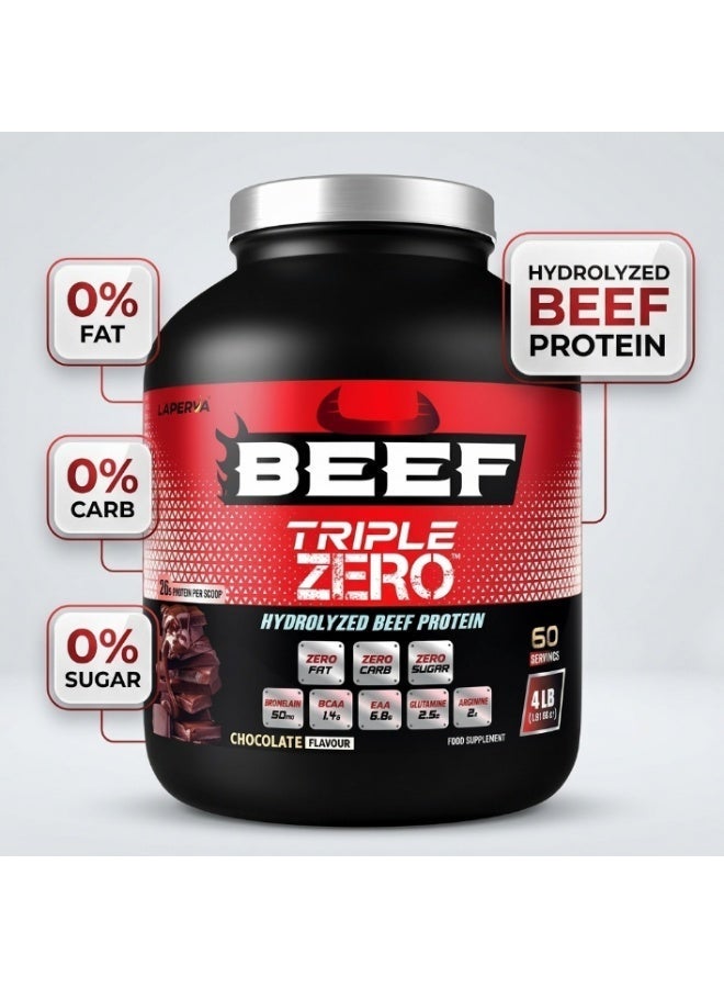 Laperva Beef Triple Zero Hydrolyzed Beef Protein Powder Chocolate Flavor 4 LB 100% Hydrolyzed Animal Protein 27 g Protein Per Serving 7.3 g EAAs 1.5 g BCAAs 2.7 g Glutamine Halal Sugar Free Fat Free Low Carb Lactose Free - Image 4