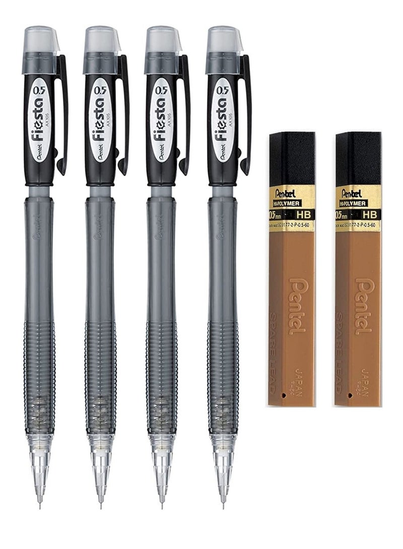 Pentel 4-Piece Fiesta Mechanical Pencil 0.5mm Tip With Two Pack of Leads - Image 1