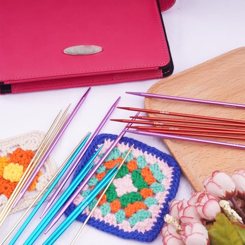 Mdoker 55pcs Double Point Knitting Needles Set Aluminum Knitting Needle 11 Size 2.0mm-5.0mm,6-inch Length Knitting Kits for Handmade Creative DIY Knitting Yarn Projects(Red) - Image 4
