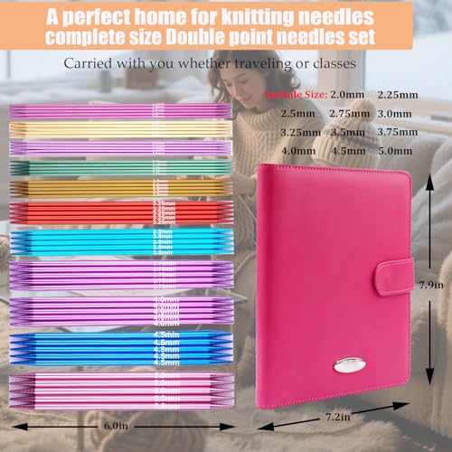 Mdoker 55pcs Double Point Knitting Needles Set Aluminum Knitting Needle 11 Size 2.0mm-5.0mm,6-inch Length Knitting Kits for Handmade Creative DIY Knitting Yarn Projects(Red) - Image 3