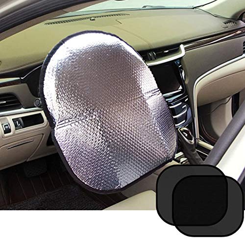 BIGANT Big Ant Steering Wheel Cover Sun Shade + Bonus Side Window Sunshade-Heat Reflector Fit Most Jumbo/Standard Car-Sliver (20.1"X 17.3") - Image 1