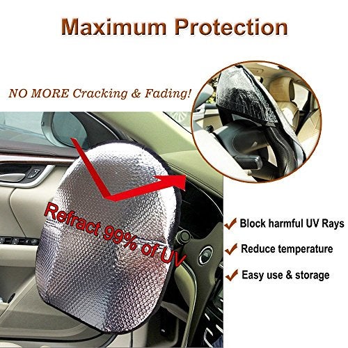 BIGANT Big Ant Steering Wheel Cover Sun Shade + Bonus Side Window Sunshade-Heat Reflector Fit Most Jumbo/Standard Car-Sliver (20.1"X 17.3") - Image 3