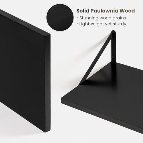 Marsmiles Black Floating Shelves for Wall, 12 Inch Deep Wood Wall Mounted Shelves Set of 2, 16W x 12D Wide Floating Wood Shelves for Bathroom Bedroom Kitchen Living Room, Black - Image 4