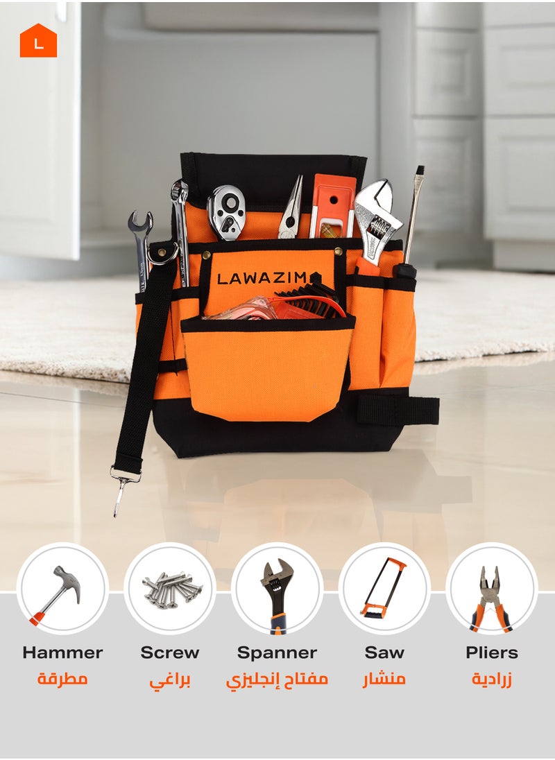 LAWAZIM - Apron Tool Bag Pouch - Durable Space Saving Water Proof Canvas Waist Apron with Adjustable Strap, Buckles, and Pockets- for Electrician Carpenter Gardener, Mechanic, Plumbing, and Construction - Image 1