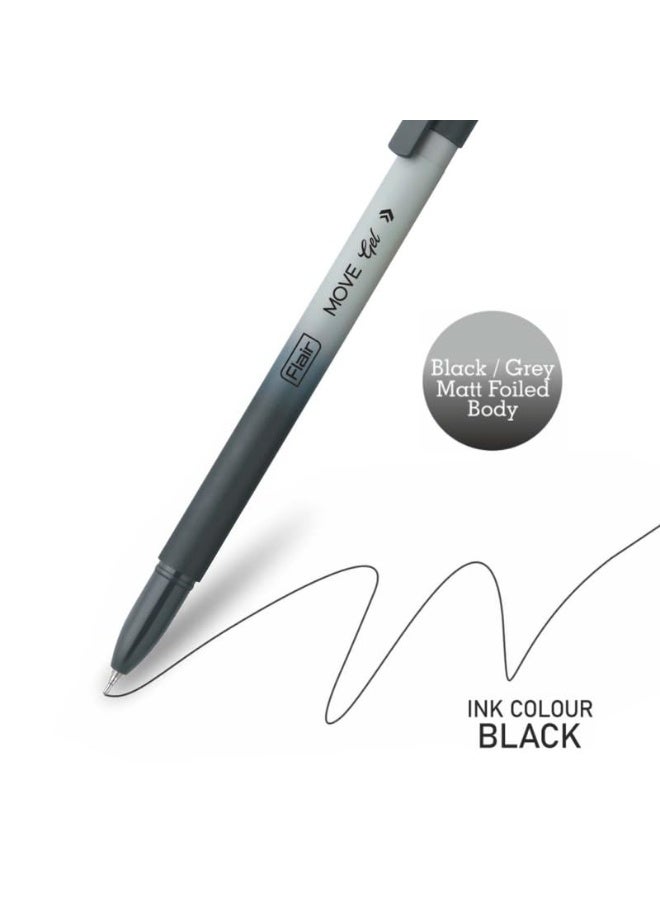 FLAIR Move Gel Pen | Black & Grey Aesthetic Pastel Matt Finished Body | Effortless Writing With Sleek Clip Design | Black Ink, Set Of 10 - Image 5